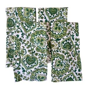 Pottery Barn Green Paisley Cotton Cloth Napkin Set 4 20x20 Floral Block Print